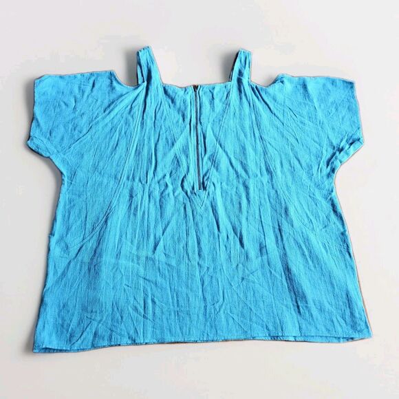 Soft Surroundings Cold Shoulder Tunic Top 2X Linen Blend Teal Blue Pockets - Picture 3 of 5